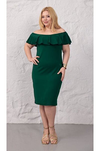 Butik Nilyam Γυναικείο φόρεμα με λαιμόκοψη σκάφος, βολάν στους ώμους, λεπτομε...
