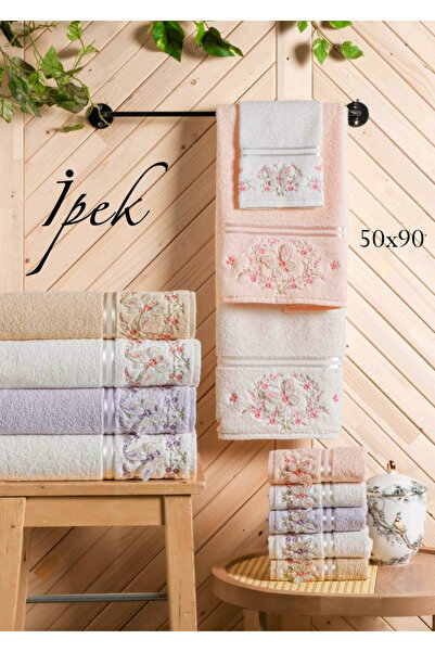 Arliva Home Bukle 3D Embroidered Silk Velvet Border 4-Piece 50X90 Hand Towel