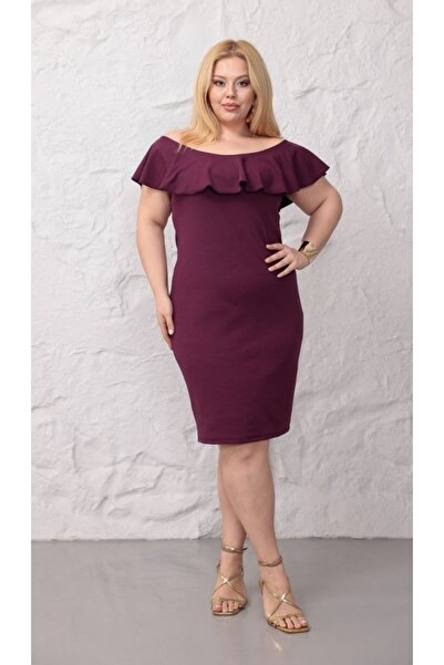 Butik Nilyam Γυναικείο φόρεμα με λαιμόκοψη σκάφος, βολάν στους ώμους, λεπτομε...