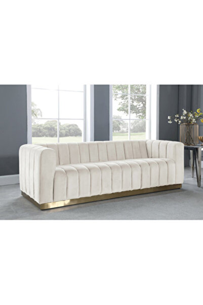 homejoyz Swedish wood Velvet sofa – off-white – 220×88×77 cm