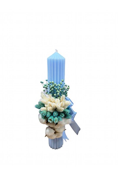 MASSIBEBE Lumânare de botez elegantă, ceară striată, decor cu bumbac