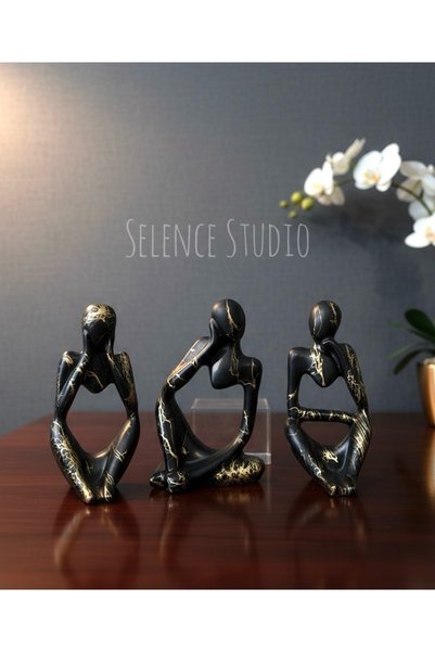 selens party SELENCE TASARIM 3 lü DÜŞÜNEN KADIN SOYUT BİBLO SETİ