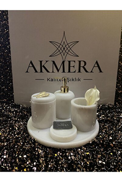 Akmera Home Akmera Afyon Beyazı Mermer 5 Parça Lüks Banyo Aksesuarı