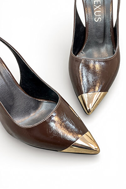 HANZE Kadın Kahve Yarı Parlak Orta Topuk Stiletto Metal Burun Tokalı Yeni Sez...