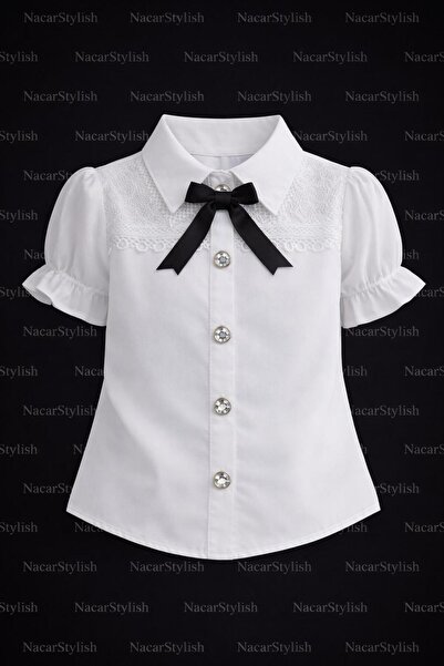 Nacar 23 Nisan 29 Ekim Gösteri Kıyafeti Kız Çocuk Yaka Dantel Detaylı Gömlek