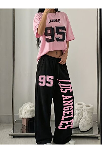 darkopia Unisex Los Angeles 95 Printed Oversize Tshirt and Baggy Sweatpants -...