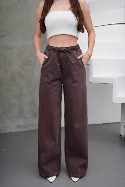 DENİKK Elastic Waist / Lace-Up Kot Denim Jean Palazzo Comfortable Fit Pants