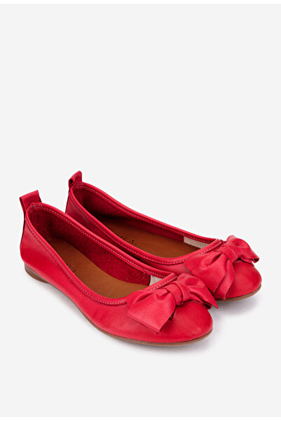 Dasha Women's red genuine Leather Ballet Flats with bow