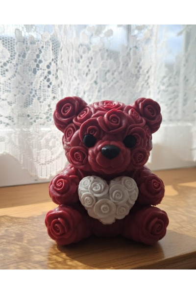 CT STONES Ursuleț de pluș cu inimă cu design trandafir 3D, 10 cm, obiect deco...