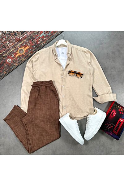 tetramoda Men's Linen Textured Shirt and Trousers Set, 2-Piece Set