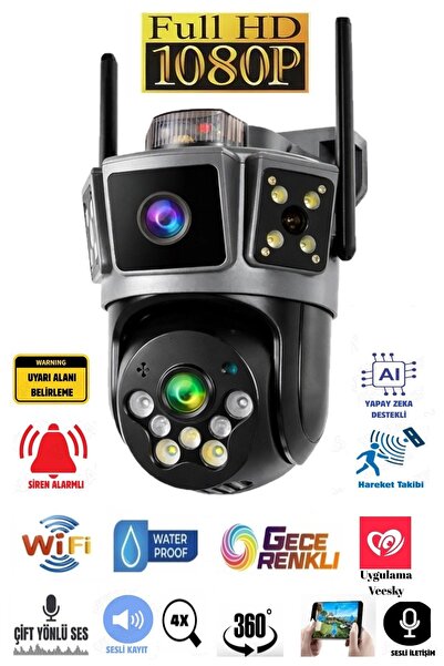 ROXİVA Çift Kameralı 3 Ekranlı 6mp Full Hd Hareket Takipli Polis Çakarlı Alar...