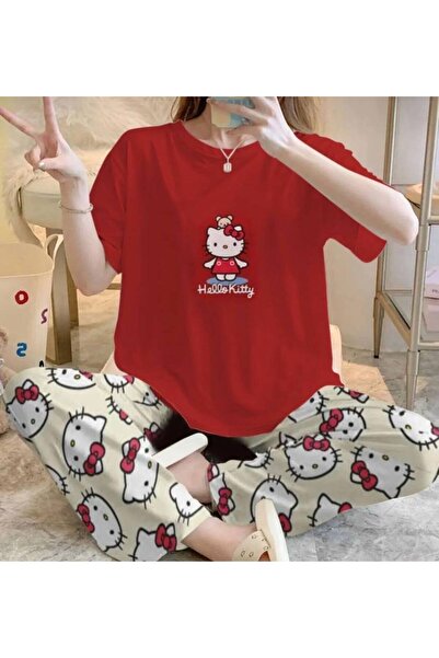 Silona Homewear Bahd Hello Red Short Sleeve Pajama Set