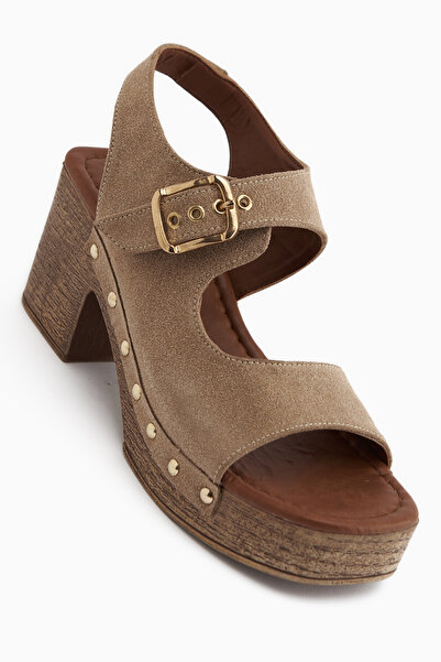 Limoya Cleo Mink Suede Belted Platform Heeled Women's Sandals