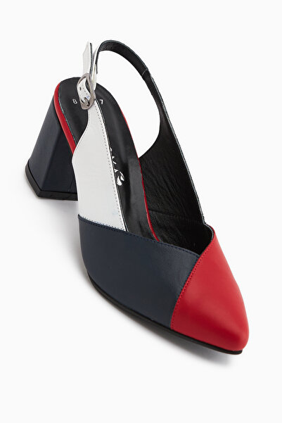 Limoya Brenda Genuine Leather Red Navy Blue Women's Heeled Sandals