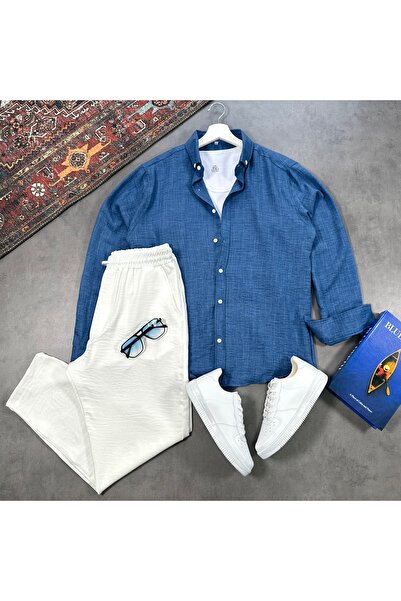 tetramoda Men's Linen Textured Shirt and Trousers Set, 2-Piece Set