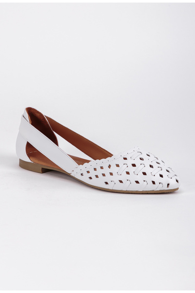 Dasha Women's white Ballet Flats made of perforated natural Leather