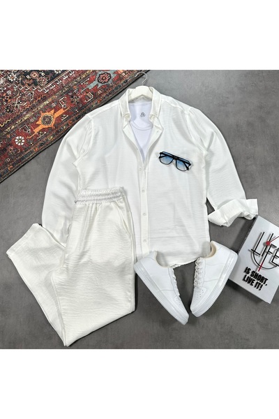 tetramoda Men's Linen Textured Shirt and Trousers Set, 2-Piece Set