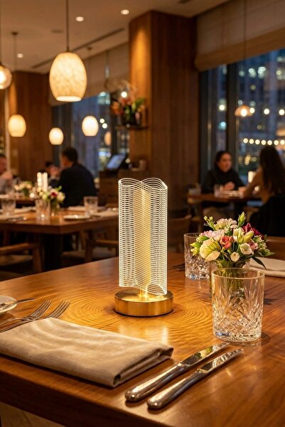 Buffer ® Dalgalı Silindirik Kristal Çizgili Model LED Masa Lambası – Gold Tab...