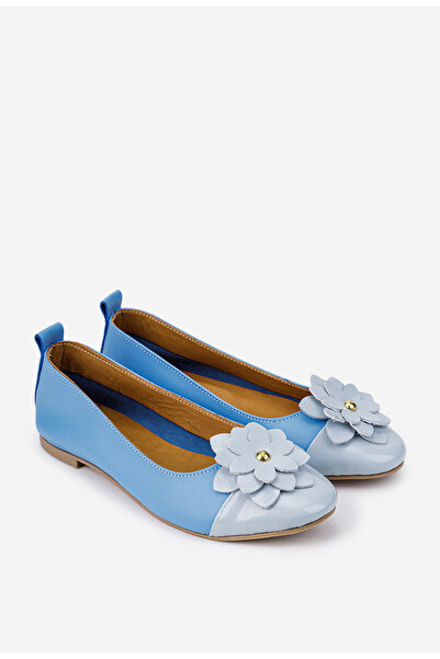 Dasha Women's Ballet Flats NUR blue made of natural Leather with flower