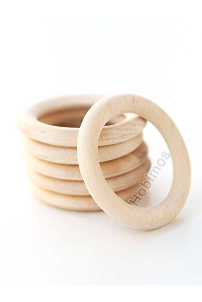 Hobimos 1 Adet 7 cm Doğal Ahşap Halka - Diş Kaşıyıcı Makrome 70 mm Halka - Am...