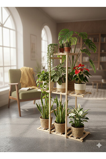 ArdaMarket Ahşap 3 raflı çiçeklik , saksılık , çiçek standı , dekoratif raf ,...