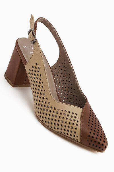 Limoya Cassie Genuine Leather Tan Beige Heeled Women's Sandals