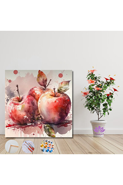 LİLYHOBBYLAND Sayılarla Boyama Tablo Seti-Mutfak Temalı 60x60 cm: Elmalar