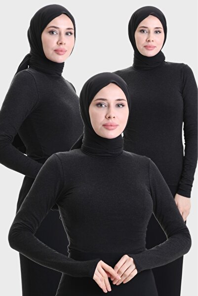 aymiramoda 3-Piece Black Women's Finger Detailed High-Neck Bodysuit
