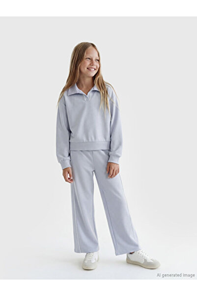 LC Waikiki Turn-Down Roba Collar Girls' Soft Touch Sweatshirt and Sweatpants ...
