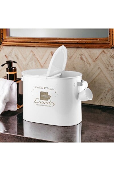 FeyzaDesign Beyaz Metal 2 Bölmeli Deterjan Kutusu 12 Lt Lr003