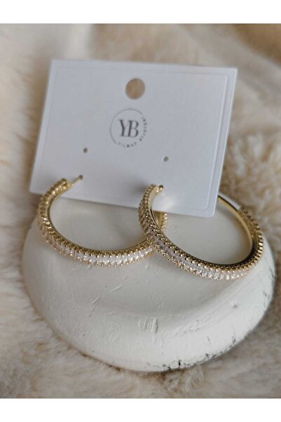 Tuel Zirkon Taşlı Halka Küpe Gold & Silver Renk Seçenekli Küçük Orta Büyük Bo...