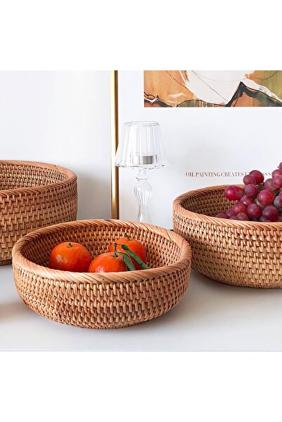 ETERNAL SUNSHINE Round Wicker Rattan Tray Bathroom Makeup Kitchen Organizer &...