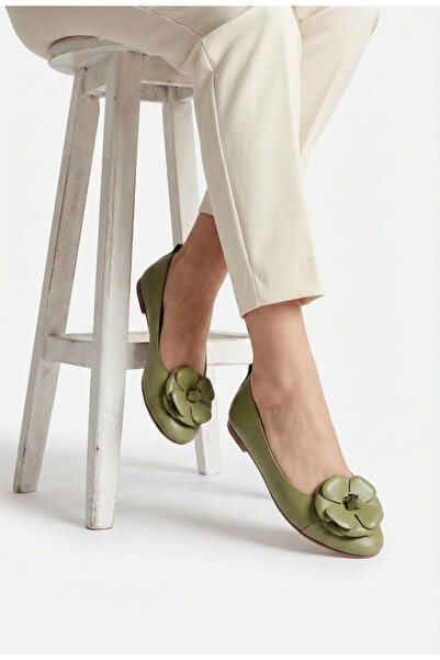 Dasha Balerini dama verzi din piele cu ornament floare