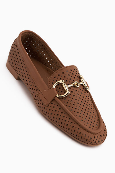 Limoya Balerini de damă Rian din piele naturală, cu cataramă maro