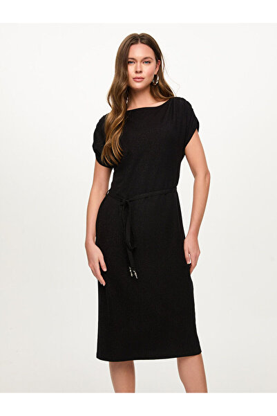 Faik Sönmez Düşük Kollu Beli Kuşaklı Simli Abiye Elbise S26ABY020