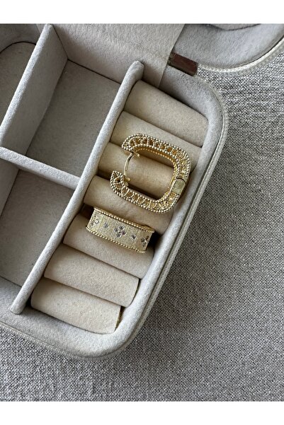 ringbox Gold Stone Clover Square Earrings