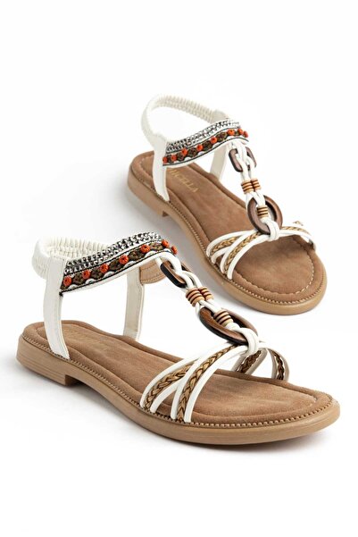 CHICELLA Rio White Knitted Banded Stoned Women's Sandals