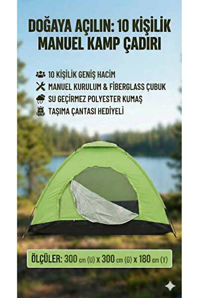 CALIBURN 10 Kişilik Kamp Çadırı – Su Geçirmez, Manuel Kolay Kurulum, Çantalı,...