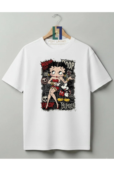 Grafftee Clothing Tricou Betty Boop, 100% bumbac, unisex, de înaltă calitate,...