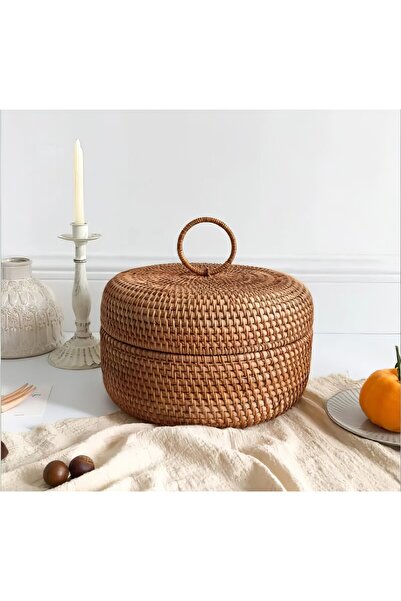 ETERNAL SUNSHINE Rattan Round Bowl with Lid Bathroom Kitchen Makeup Organizer...