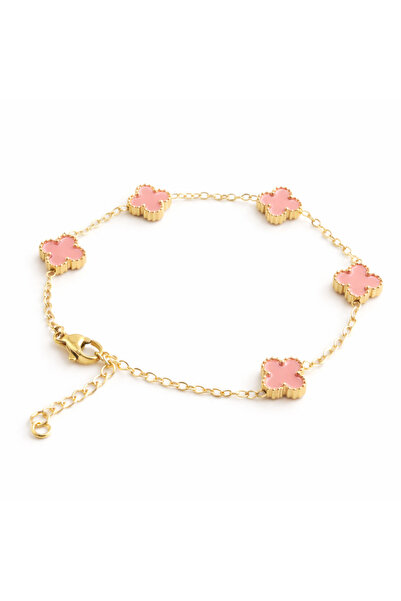 OEM Elegant Gold Bracelet with Pink Clover – Clover Chic Model for Women