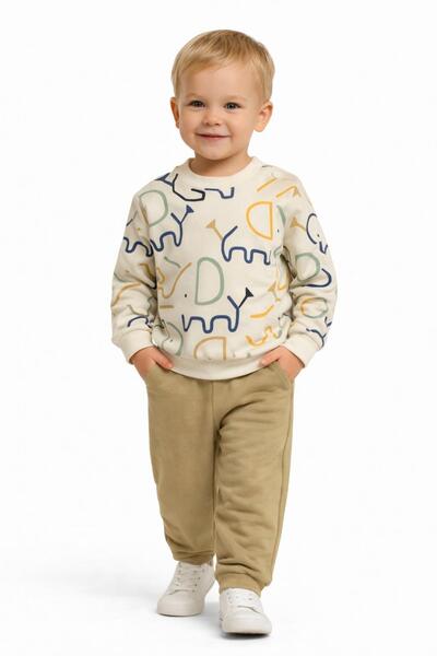 BAGLAN Boy's Front Printed Sweatshirt and Sweatpants Set Bgl-St05254