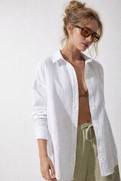 Boi Women's Casual Washable Muslin Oversize Comfortable Fit Basic Shirt - Bre...