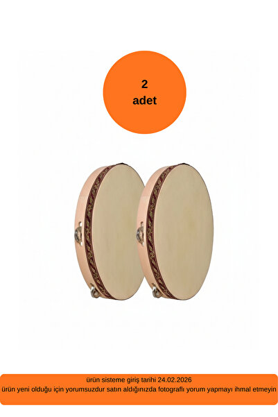 Tef Atölyesi Deri Tef 30 cm Ahşap 5 Zilli Tef Orta Boy Kına Tefi