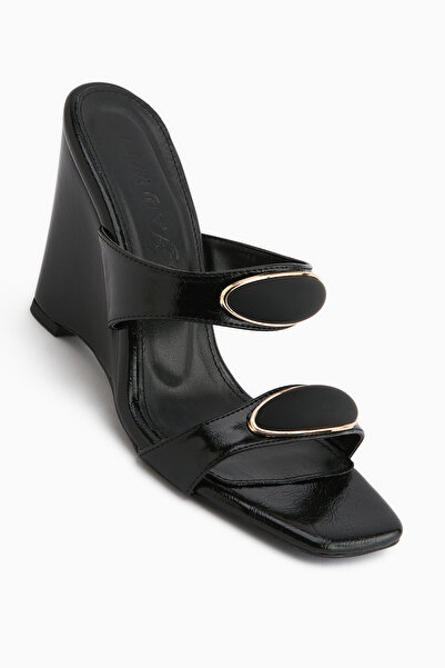 Limoya Mirsa Black Wedge Heeled Women's Slippers