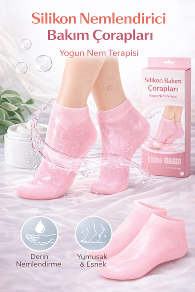 Tilbe Home Silikon Ayak Bakım Çorabı Nemlendirici Jel Çatlak Önleyici Yumuşak...