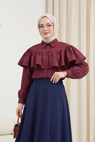 COjans Poplin Shirt Blouse with Ruffle Detail on the Front and Shoulders - Bu...