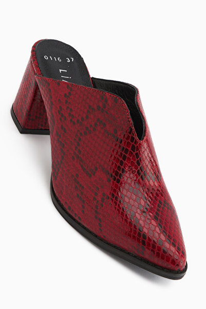 Limoya Rachel Genuine Leather Red Snake Patterned Women's Heeled Slippers
