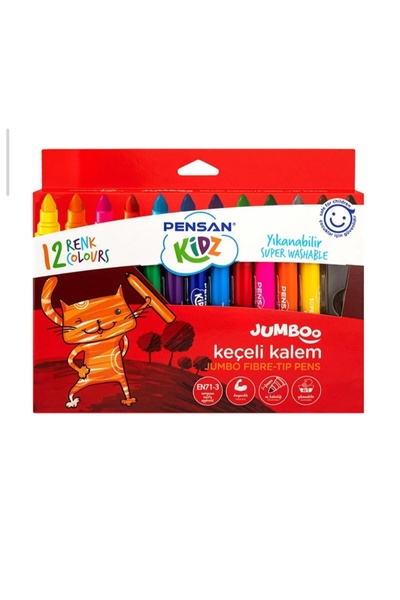 Pensan Kidz 12'li Jumbo Keçeli Kalem Kalın Uçlu Keçeli Kalem