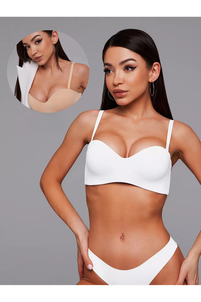 İXOMAN Invisible Push up Strapless Bra Breast Gathering Low-Cut Bra for Weddi...